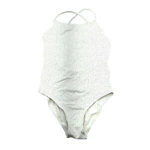 MNG Mango Girls One Piece Swimsuit Crossover Straps Polka Dot White Black 11-12